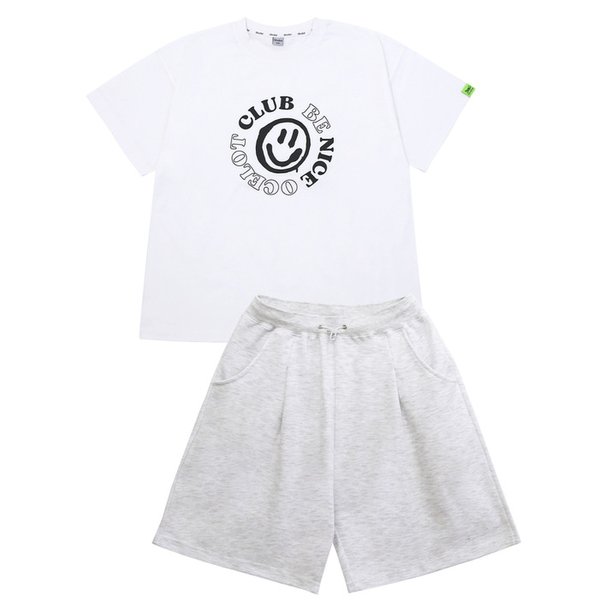 [SET/자체제작] 라운드 스마일 반팔 + 원턱팬츠 (3color)