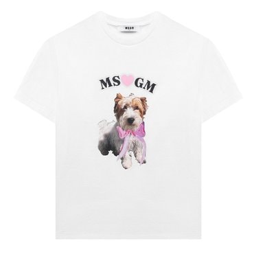 MSGM 키즈 도그 로고 프린팅 티셔츠 24SS 화이트 S4MSJGTH119 001