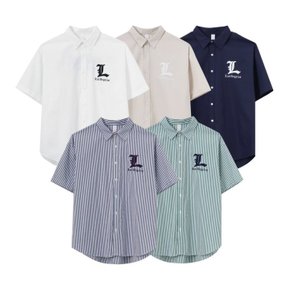 NFO 자수셔츠 커플 LA 커버낫 나염 워셔블 단가라 구김없는 레터링 반팔 셔츠 남방