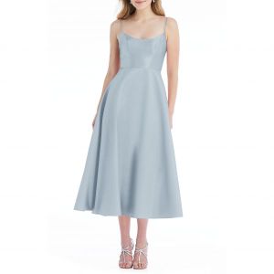 이스퀘어 3820009 Alfred Sung Spaghetti Strap Satin Midi Cocktail Dress