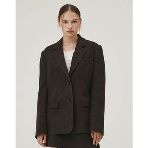 HERRINGBONE CLASSIC WOOL JACKET BROWN