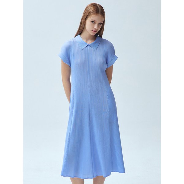 미니 칼라 반소매 플리츠 롱 원피스_2colors