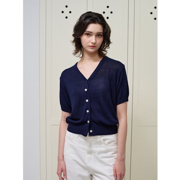 Linen Half-knit Cardigan_Navy