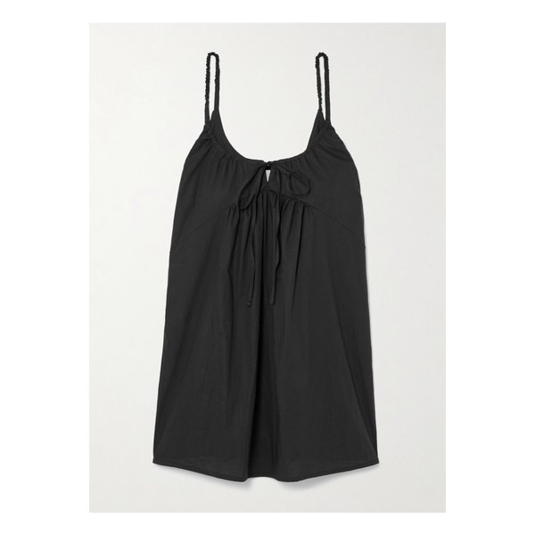 데이지 스튜디오 타이 디테일 개더 오가닉 코튼 포플린 미니 드레스 블랙 1647597350386940