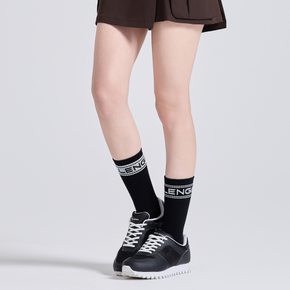 유니 언발란스 컬러블록 쿠션 중목 양말 블랙