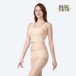 BASICSKIN 베이직스킨 이너웨어 심리스 크롭브라탑 팬티세트 C컵이상 빅사이즈 나시브라 BEE-T256A