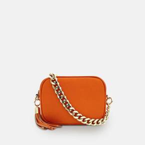 4867032 Apatchy London Orange Leather Crossbody Bag With Gold Chain Strap