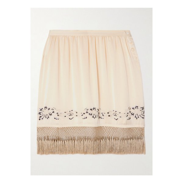 보디 판타즘 프린지 자수 실크 새틴 미니 스커트 46376663162872687