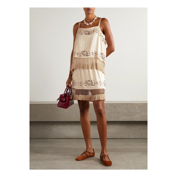 보디 판타즘 프린지 자수 실크 새틴 미니 스커트 46376663162872687