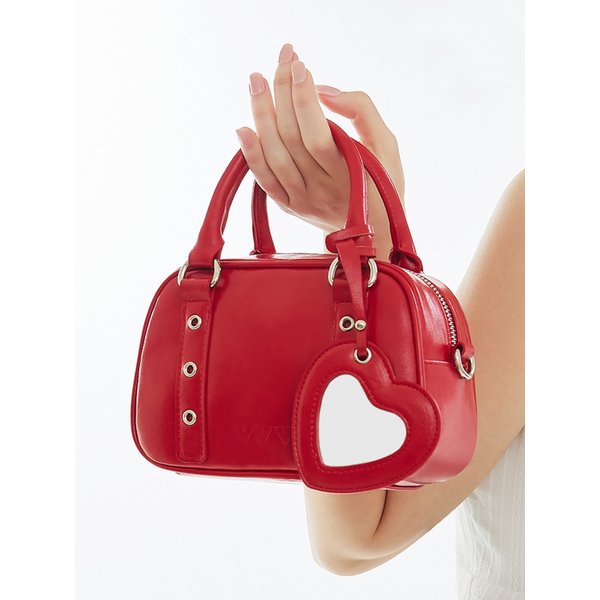 [리퍼브] 하트 미러 버클 미니 토트 크로스백 _ 레드