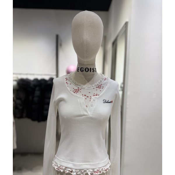 [여주점] 프라워프린팅 덧장 골지 티셔츠ES2OTL56