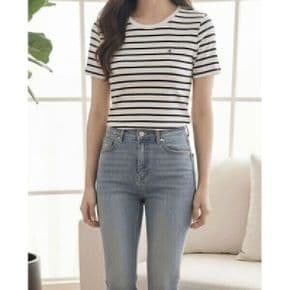 여성 26SS 라운드넥 스트라이프 코튼 반팔 티셔츠