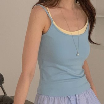  [옷자락] 여자 배색 레이어드 캡이너 스판 슬림핏 바캉스 나시