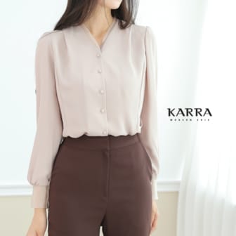 카라 KARRA 배색라인쉬폰블라우스_A3F0378