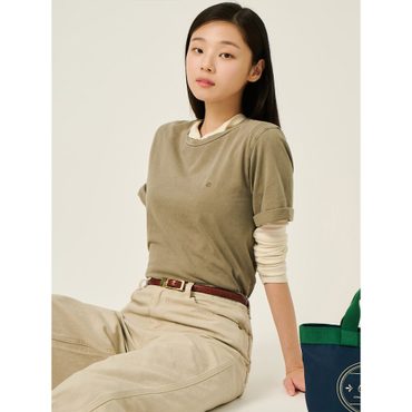 빈폴레이디스 밑단 스트링 반소매 다잉 티셔츠  카키 (BF5742C03H)