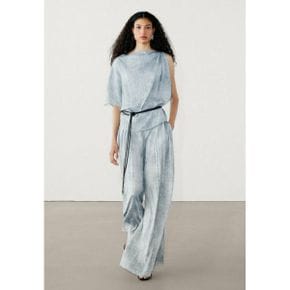 5058348 Massimo Dutti PRINTED WITH PLEATED DETAILS - Trousers light blue