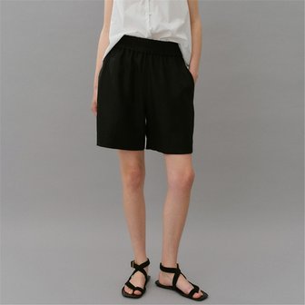 blank03 [블랭크03] linen banding bermuda pants (black)