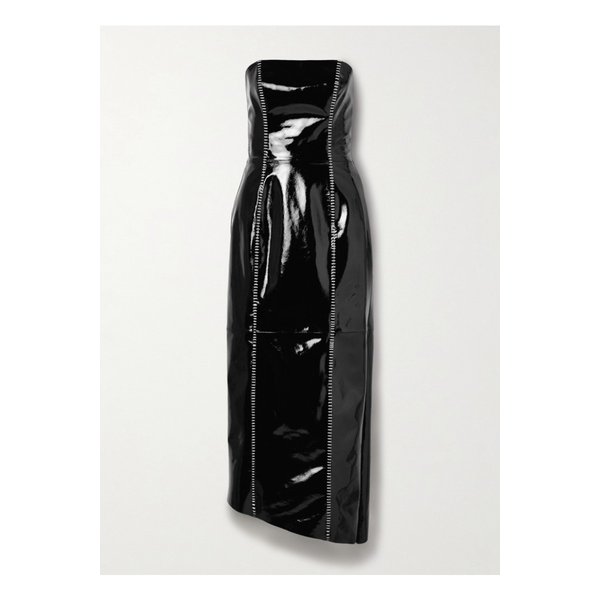 살롱 1884 수 스트랩리스 비대칭 윕스티치 페이턴트 가죽 드레스 블랙 1647597340505089