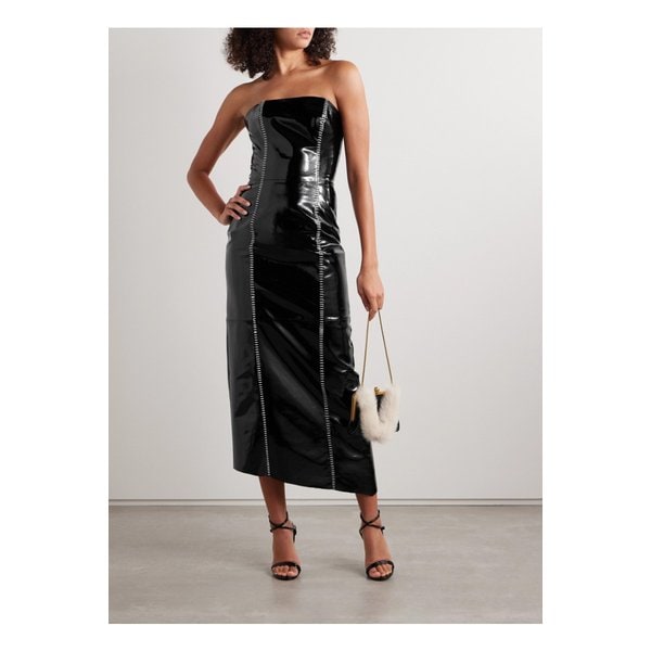 살롱 1884 수 스트랩리스 비대칭 윕스티치 페이턴트 가죽 드레스 블랙 1647597340505089