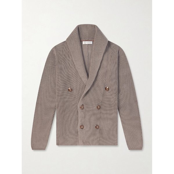 브루넬로쿠치넬리 숄칼라 더블브레스트 리브 코튼 가디건 46376663163018835