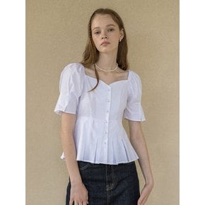 Pleats Cotton Half Blouse White