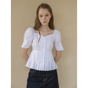 Pleats Cotton Half Blouse White