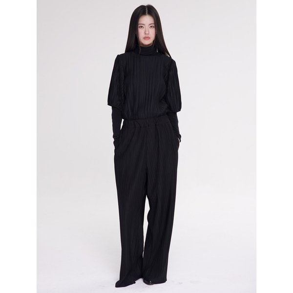 (2COLOR) FW Pleats Balloon Blouse_Black/Ivory