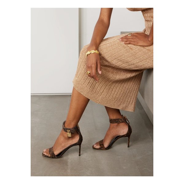 패드락 장식 레오파드 프린트 스웨이드 샌들 브라운 46376663162843382