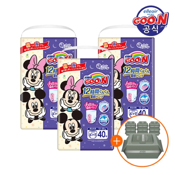 군 기저귀 디즈니에디션 파워흡수 팬티 특대형(XL) 40P x 3팩 + 물티슈 증정
