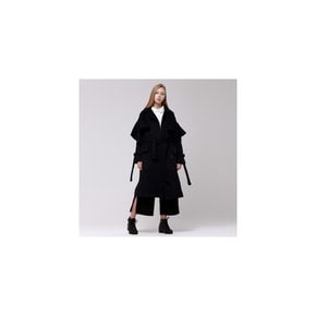 Handkerchief Sleeve Navy Wool Coat