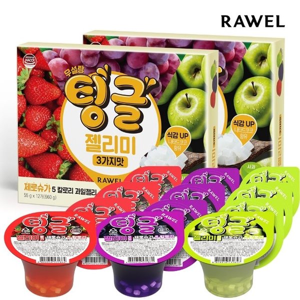 로엘 팅글 젤리미 제로 무설탕 컵젤리 3가지맛 12개입 x 2박스 나타드코코함유