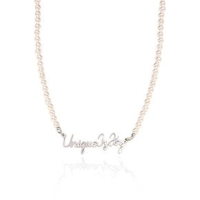 Initials Line Pearl Silver Necklace In490 [Silver]