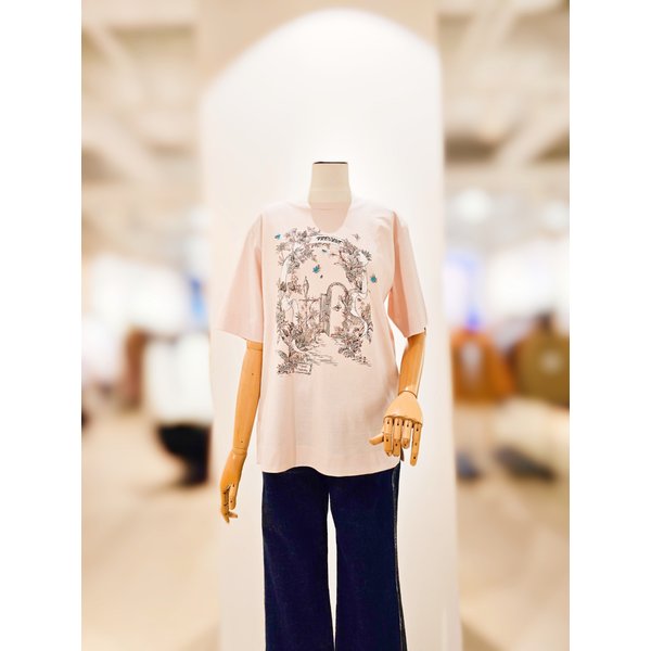 [파주점] [더아이잗컬렉션]루즈핏 코튼 비딩 프린트 티셔츠 .CS4B0TS611