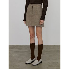 Wool checker mini skirt_Gray