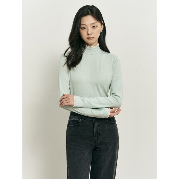 [B. my] 레이어드 디테일 터틀넥 티셔츠  라이트 그린 (BF5X41N11L)