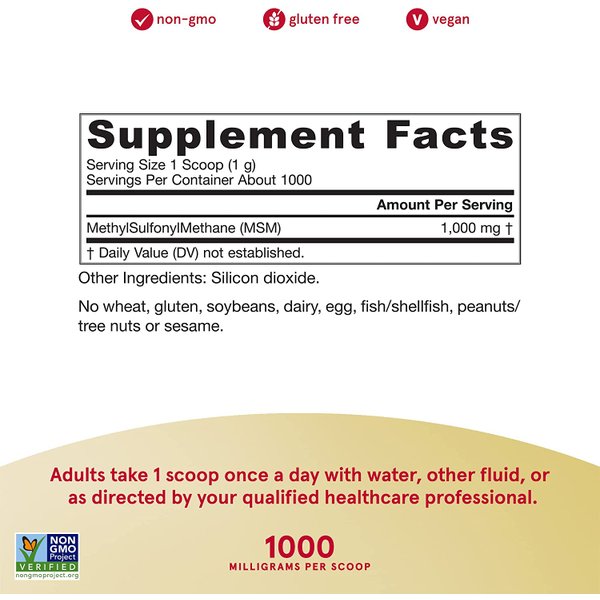 자로우 포뮬러스 비건 MSM (메틸설포닐메탄) 엠에스엠 파우더 1000mg,1Kg X2통