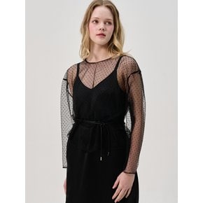 Sha Overfit Dot Lace Seethrough Top_Black