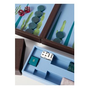 Swimming Pool Travel Pebble-Grain Leather Backgammon Set