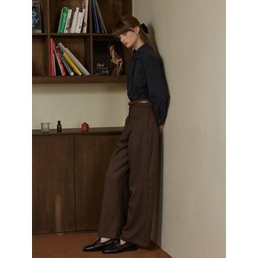 Big strap pocket wide slacks - brown