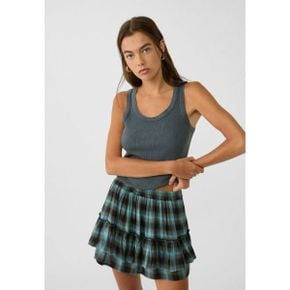 5233502 Stradivarius FLOATY CHECK - A-line skirt light blue