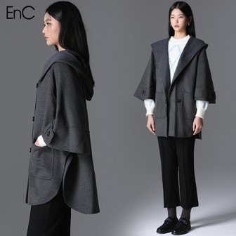 EnC 후드 케이프 체크 하프 울코트