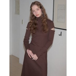 High Neck Cut-Out Long Dress_ Brown