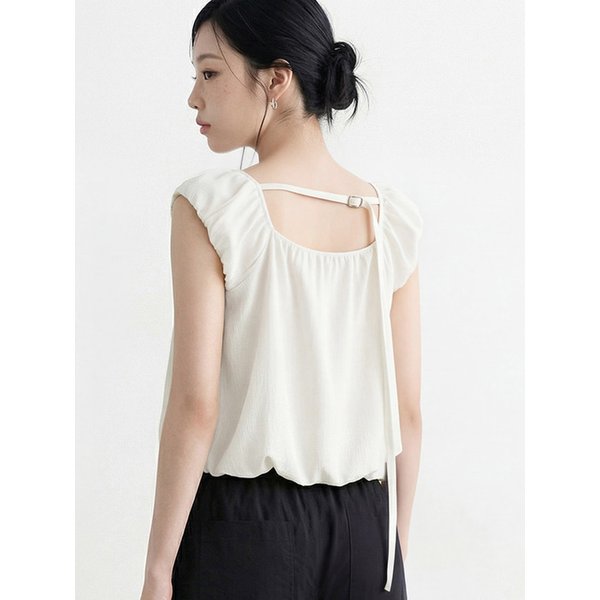 백 벨티드 벌룬 블라우스_T611TP136