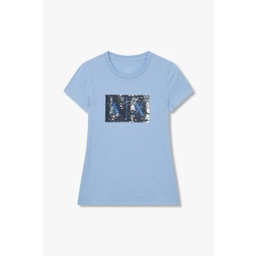 ARMANI EXCHANGE AX 여성 체인지 스팽글 로고 티셔츠-스카이 블루(A424130032)