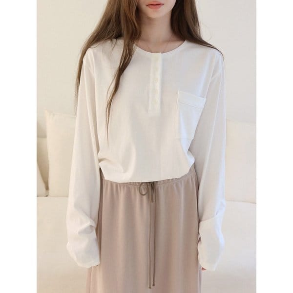 Cotton Henry neck Top_White
