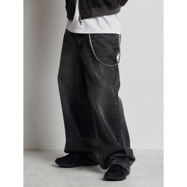 페이드 워시드 데님 벌룬팬츠 블랙