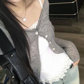 에스닉 페어리 자개 버튼 레이스 골지 슬림 가디건3color
