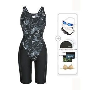 여성 4부 X백 반신수영복,수경,수모,가방5종세트 블랙 RN-LF2D804-BK