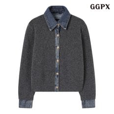 GGPX 데님 배색 카라 버튼업 긴팔 가디건 (GPDCK003D)