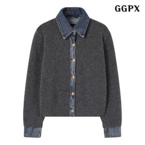 데님 배색 카라 버튼업 긴팔 가디건 (GPDCK003D)